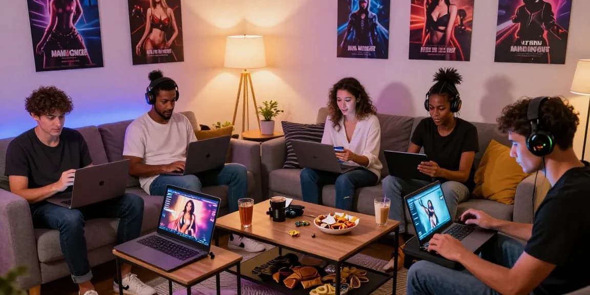 Engaged adults enjoying free hentai games in a cozy gaming environment.