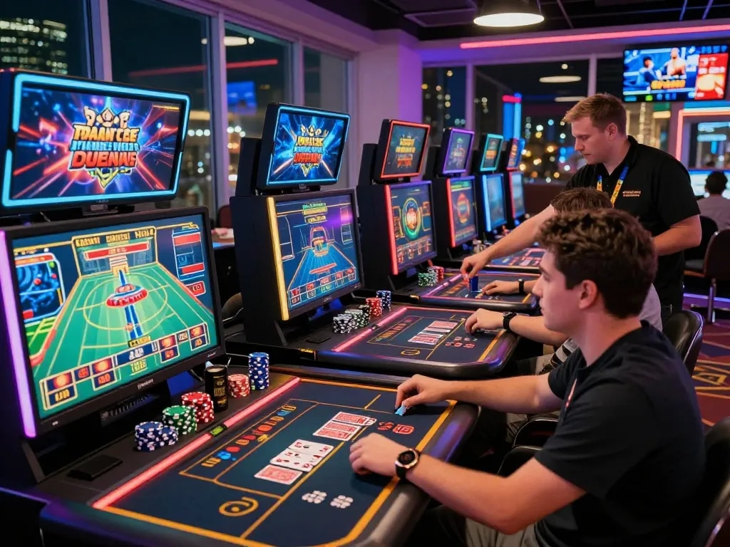 Engaging scene of players at TT88, a premier online gambling platform, demonstrating an exciting gaming experience.