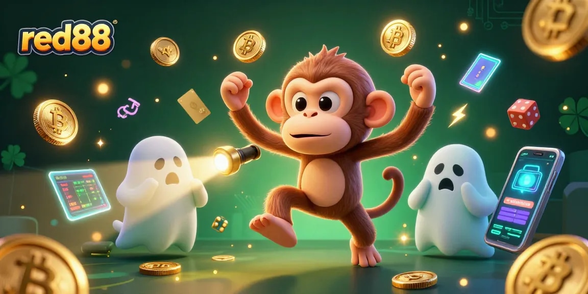 Experience exciting gaming at red88 with vibrant casino elements and gold coins flying around.