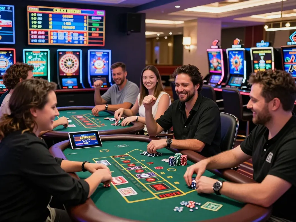 Players enjoying thrilling games on go999.de.com at a lively online casino scene.