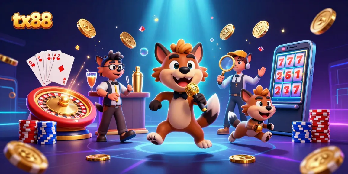 Experience thrilling action at tx88 casino with hyenas performing stand-up comedy, bartending, and security in a vibrant digital setting.