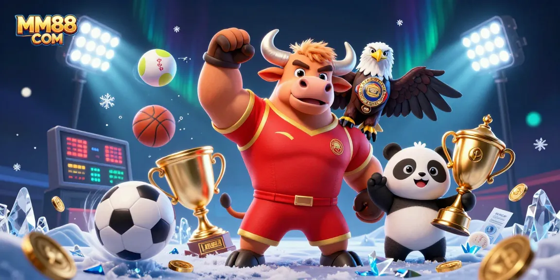 Bet on exciting games and win big at MM88 COM with thrilling 3D mascot illustration.