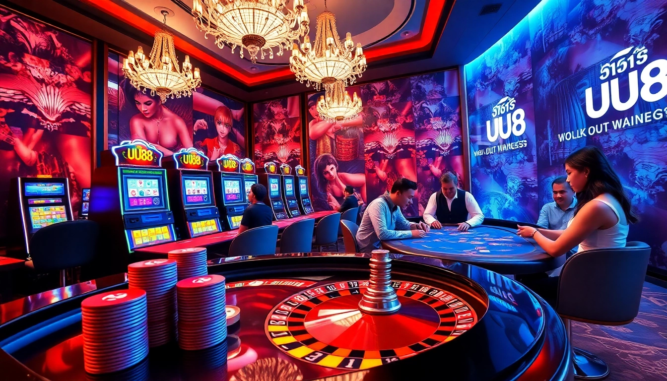 Players enjoying various casino games at UU88, showcasing dynamic gambling excitement and luxury.