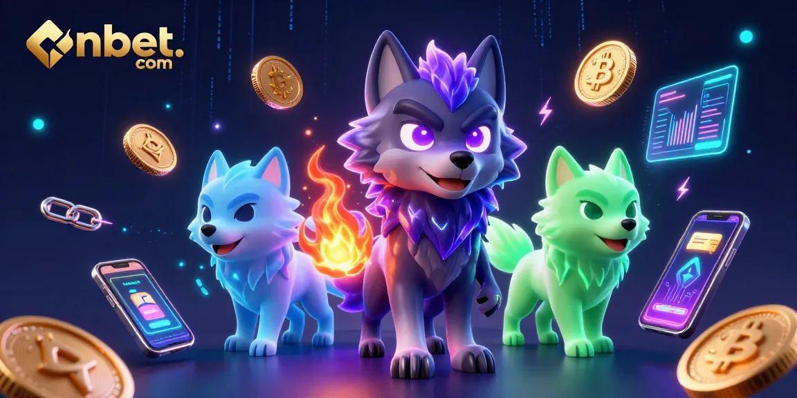 Experience thrilling fun with onbet. com in a vibrant 3D casino adventure illustration featuring glowing elements and crypto coins.