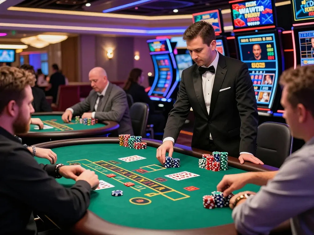 Exciting live casino action at https://mmoo1.de.com with players engaged in games, vibrant atmosphere, and professional dealers.