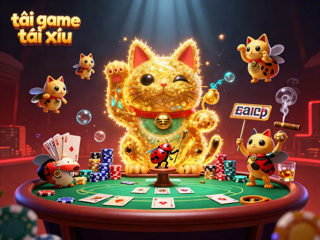 Experience the vibrant world of tải game tài xỉu with dynamic casino symbols and characters in action.