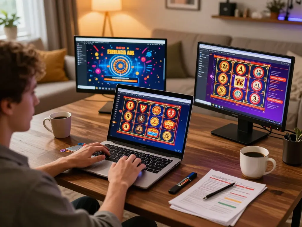 Engaging in online gaming at home showcasing fly88 chính thức with vibrant casino game interfaces.