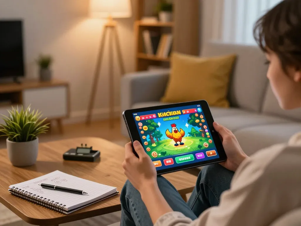 Gameplay coinvolgente dell'app Chicken Road recensioni con un giocatore che si diverte con l'interfaccia di gioco a casa.