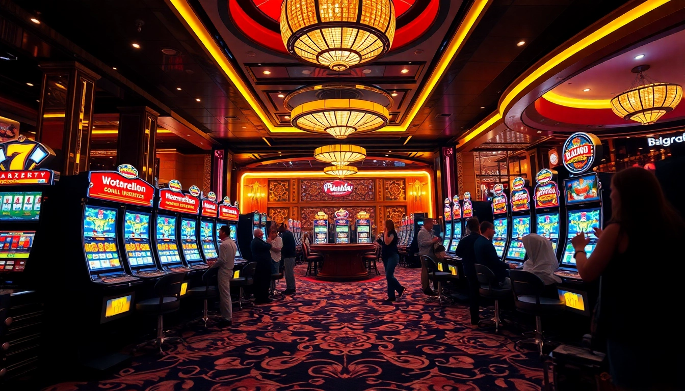 Players enjoying Batara88 themed slot games at a vibrant casino.