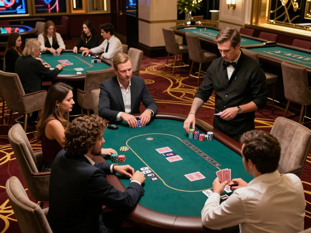 Players enjoying a high-stakes game at a VIP poker table in the open88c casino