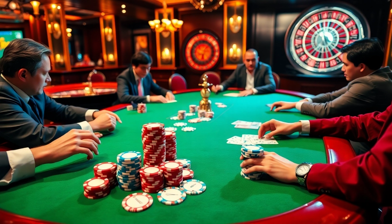 Experience thrilling poker action at https://33win.education/, showcasing high-stakes gameplay and vibrant casino ambiance.
