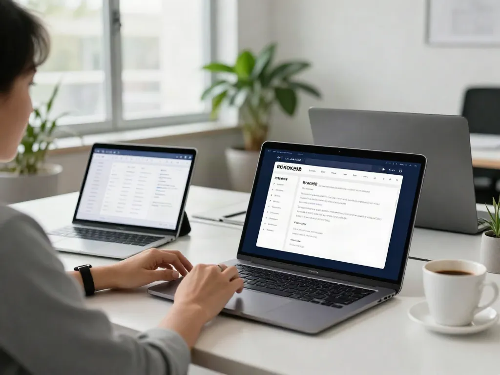ROKOK88 interfaces displayed on laptop, tablet, and smartphone in a modern workspace.