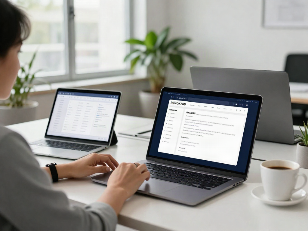 ROKOK88 interfaces displayed on laptop, tablet, and smartphone in a modern workspace.