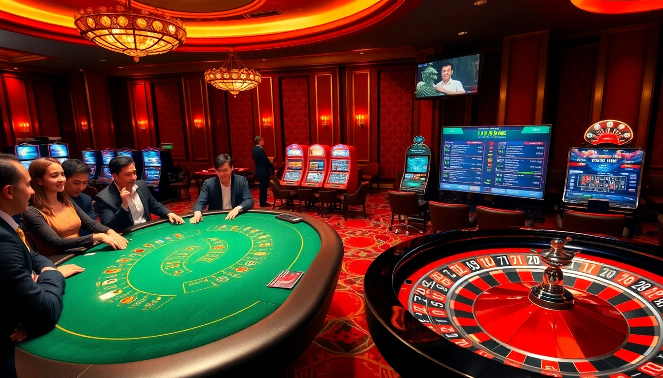 Experience the excitement of link rr88 at a vibrant casino with tables and slot machines.