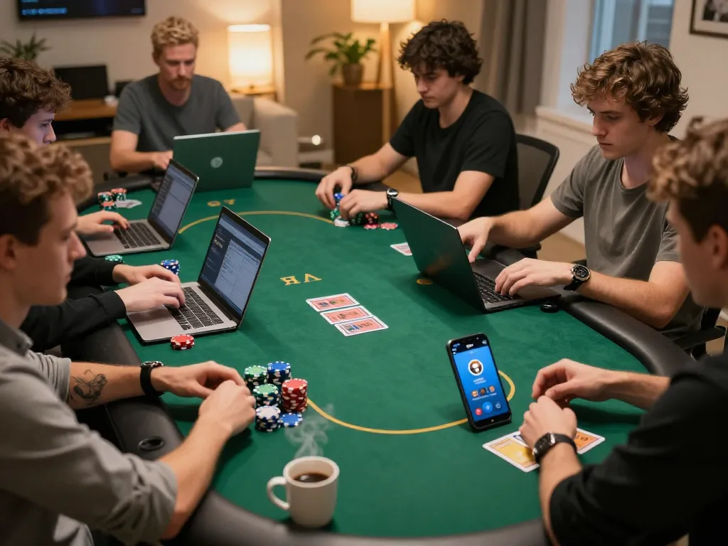 Players engaging in a high-stakes online poker game using the sc88 app in a cozy setting.