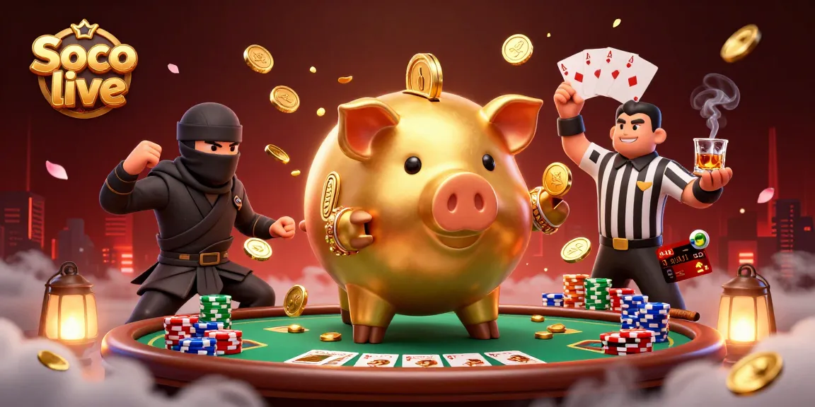 Soco live features a dynamic casino scene with characters and game elements celebrating wins.