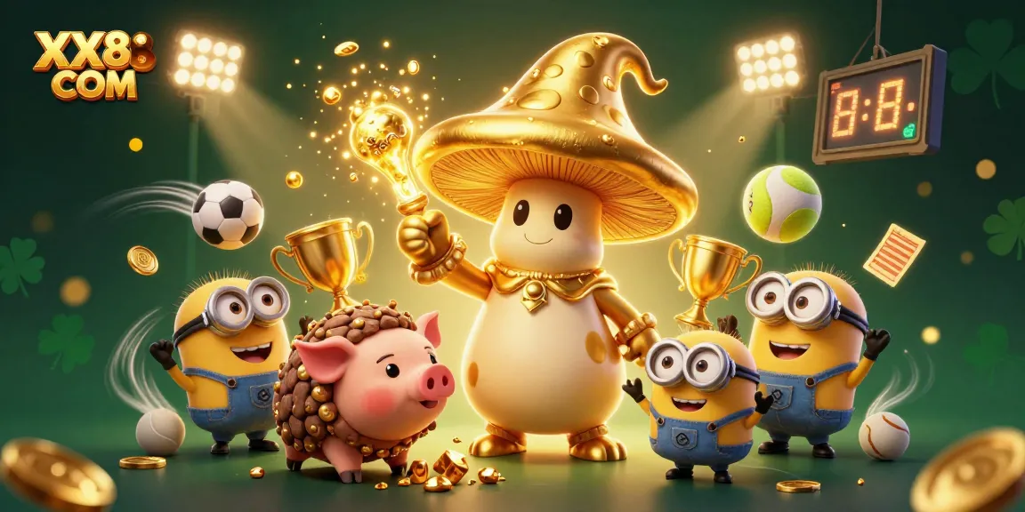 Bet on exciting games at XX88 COM with golden wizard and festive sports elements.