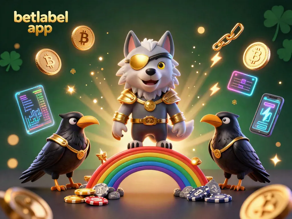 Engage with the dynamic betlabel app through a vivid 3D illustration showcasing gambling elements.