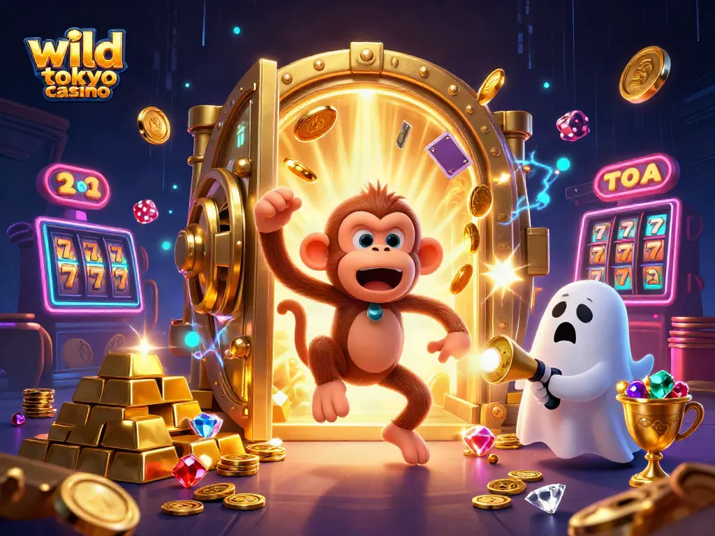 Experience thrilling gameplay at wild tokyo casino with a vibrant poltergeist monkey and treasures galore!