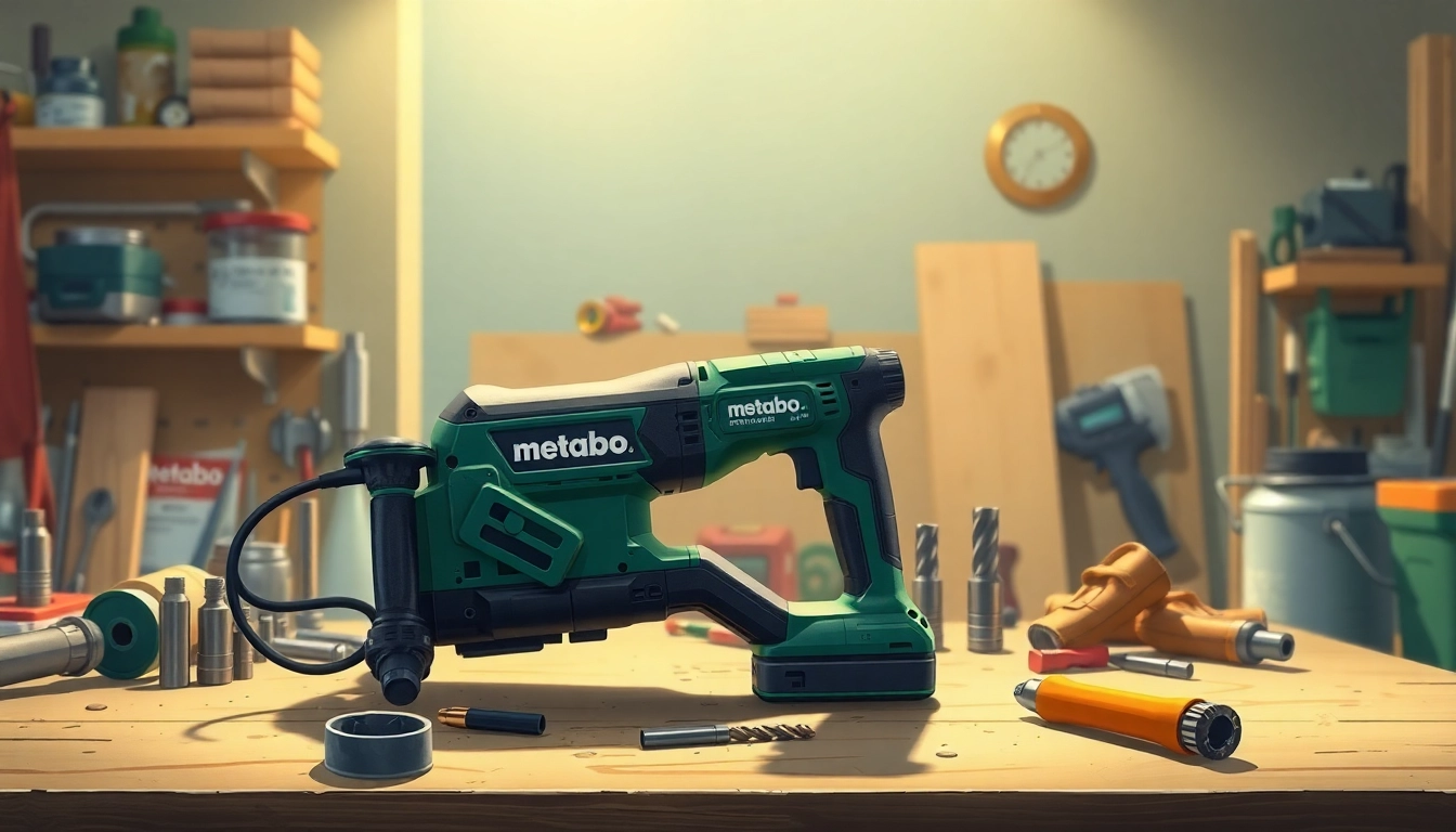 Utilizing metabo tools for precise woodworking in a vibrant workshop.