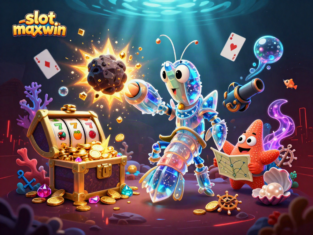 Experience the excitement of slot maxwin with cartoon characters amidst a colorful, dynamic casino scene.