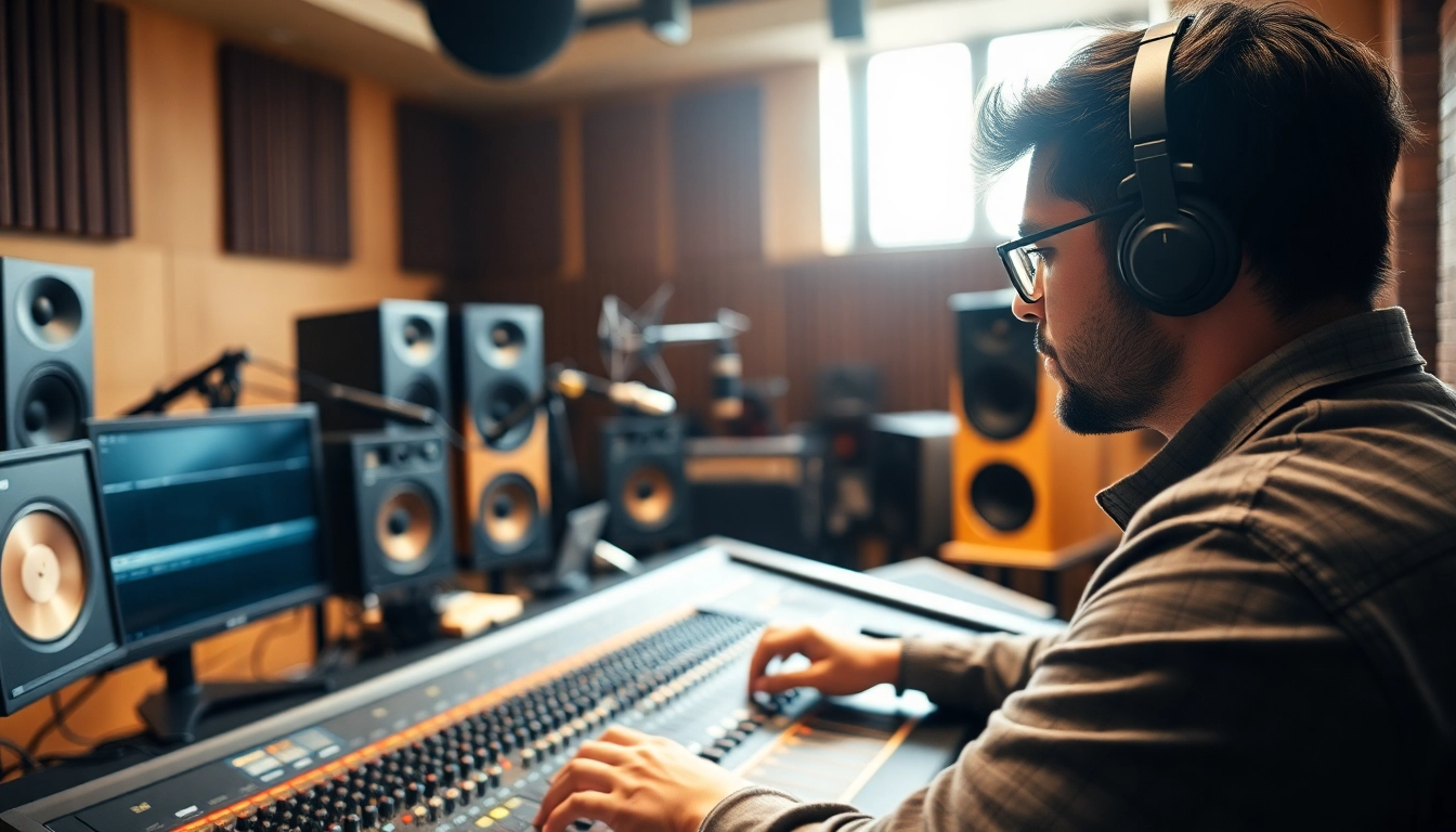 Engineer performing online audio mastering with professional equipment in a studio environment.