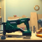 Utilizing metabo tools for precise woodworking in a vibrant workshop.