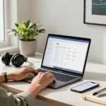 WPS Download on modern laptop in a stylish home office setup, with plants and organized stationery.