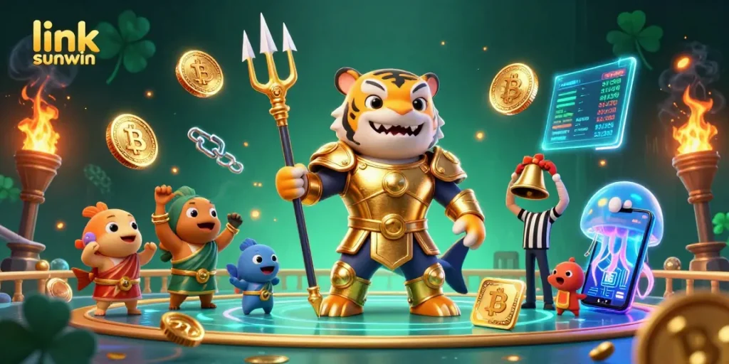 Play exciting games at link sunwin for a chance to win big in this vibrant 3D casino scene.