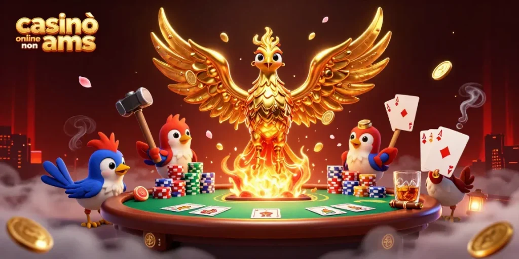Experience the thrill of casinò online non aams as molten gold transforms into coins amidst a lively poker scene.